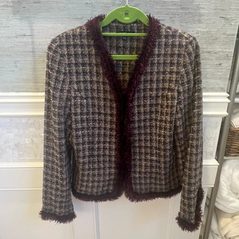 Cynthia max tweed faux fur suit jacket sp eggplant small petite purple pink